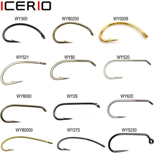 [100PCS/Pack] Gold Color Fly Hook Nymph Bug Shrimp Pupae Larvae Caddis Fly Tying Fish Hooks Size #10 #12 #14