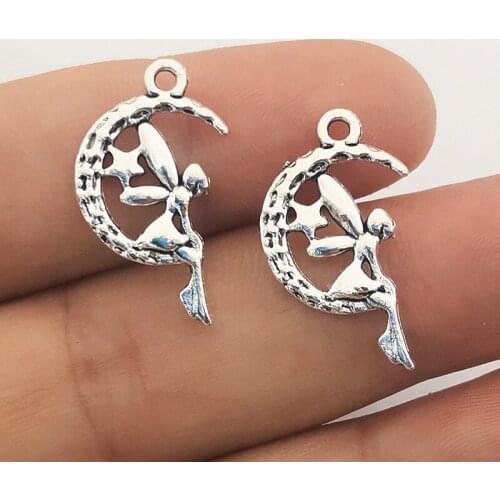 JINDINSP 15pcs Charms Angel Fairy 25x15mm Antique Silver Color Angel Pendants For DIY Jewelry Making,charms for jewelry making