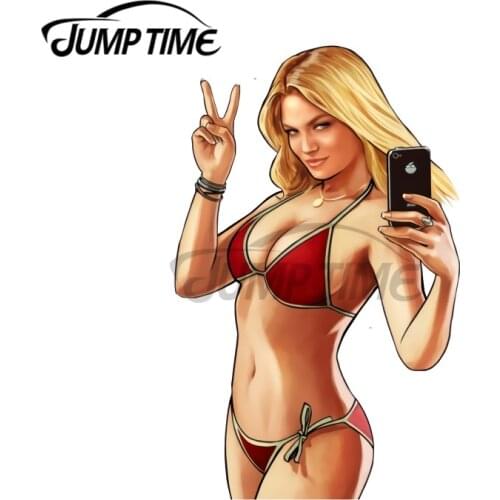JumpTime 13 x 9.2 cm Cartoon GTA Girl Funny Auto Car Stickers and Decals Trunk Vinyl Laptop Wall Waterproof Decal Decoration