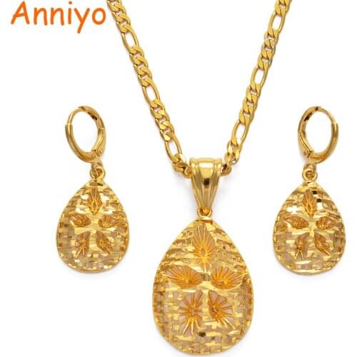 Anniyo Saudi Arabia sets Necklace Earrings Gold Color African Party Jewellery Arab Bride Wedding Ethiopian Jewelry set #042702