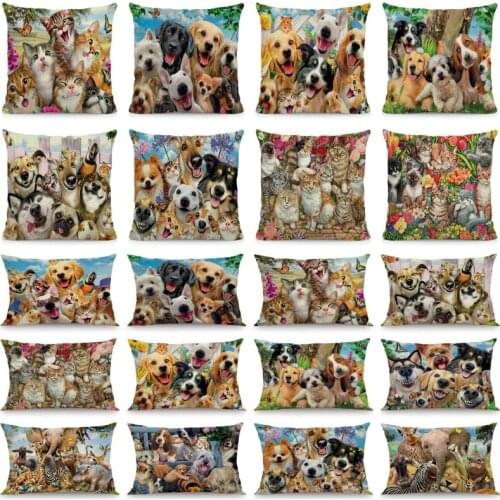 Cute Animal Cushion Cover Home Decoration Dog Cat Double-Sided Printing Throw Pillow Covers Decorative Pillows Case Decor Home