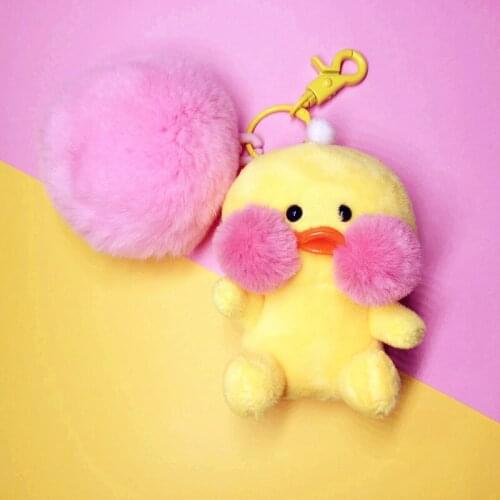 Cute Hyaluronic acid yellow duck Keychain Keyring Fur Ball Pom Pom Hairball Keychain Plush Duck Key chain Diy Keychain for Women