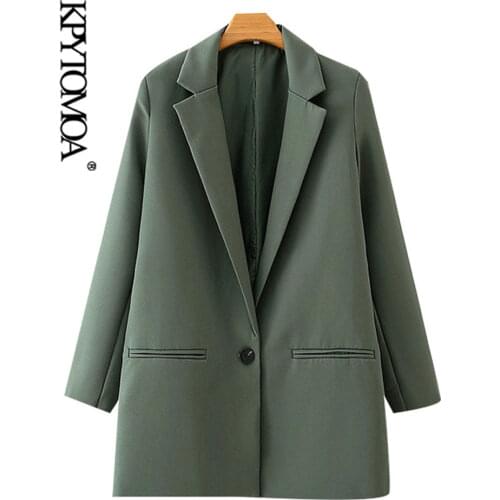 KPYTOMOA Women 2020 Fashion Office Wear Single Button Blazers Coat Vintage Long Sleeve Pockets Female Outerwear Chic Tops
