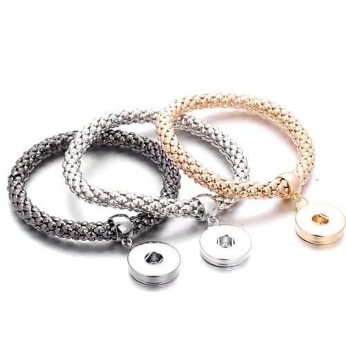 New Gold Silver Color Snap Bracelet For Women Fit DIY 18mm Snap Jewelry Elastic Snap Buttons Bracelet Jewelry ZE098