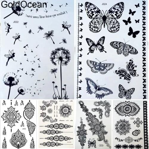 Dandelion Butterfly Insects Black Henna Temporary Tattoo Girl Body Hand Art Tattoo Stickers Bracelet Women Party Fake Tatoos Arm