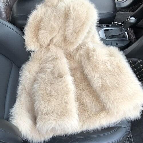 2-10Y Winter kids faux fur Hood coats Jacket long sleeve Warm Christmas birthday Girl fur Coat parka for teenage Kids Clothes