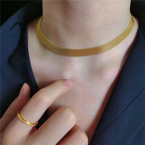 Stainless Steel Necklace for Women Mesh Belt Choker Gold Chain Necklace Jewelry Gifts