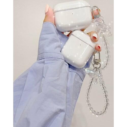 Simple Transparent Bear Case for Apple Airpods 1 2 Bracelet KeyChain Case for AirPods Pro with Lanyard Bluetooth Earphone Case