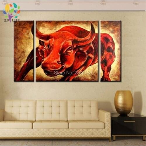 Hand painted Red burning angry bull wall art The fighting bull canvas oil painting wall decor bulls picture for office sitting r