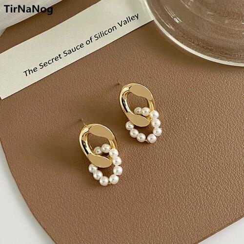 Hip Hop Rock Baroque Pearl Earring Contracted Geometric Chain Earrings Restoring Ancient Ways Womens Fashion Jewelry Gifts