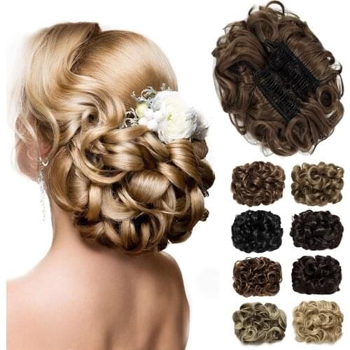 Kong&Li Synthetic Messy Bun Curly Scrunchy Hair bands Bun Chignon Elastic Messy Scrunchie Wrap For Ponytail Extensions For Women