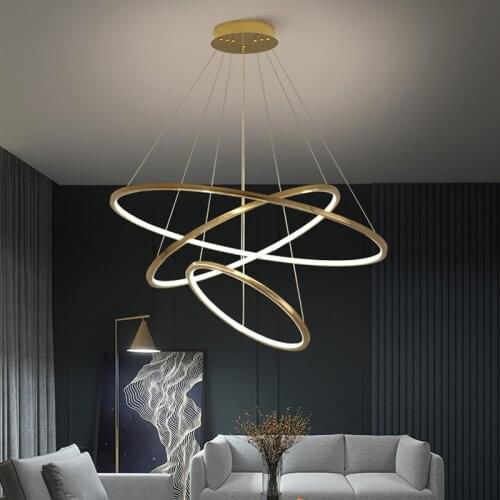 Modern minimalist living room chandelier nordic ring stainless steel gold designer Light fixture loft staircase hanging lamp