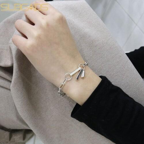 Subeads 925 Sterling Silver Chic Lock Key Charms Bracelet For Women Thick Chain Bracelet Fine Jewelry