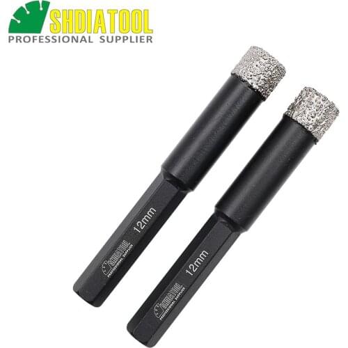 SHDIATOOL 2pcs Dia12mm Vaccum Brazed Diamond drilling drill bits stone, porcelain/tile Masonry Hole saw Hex Shank