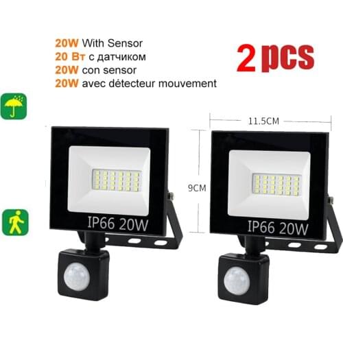 2 pcs 220V 10-100W LED FloodLight Spotlight Exterior Street wall reflector LED Light Motion Sensor Light Lamp lighting Garden Ya