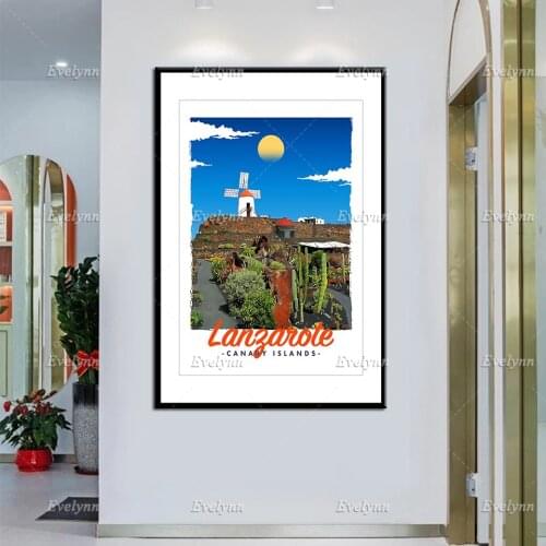 Retro Vintage Style Travel Poster Canvas Picture Lanzarote Canary Islands Modular Decor Prints Wall Art Painting Living Room