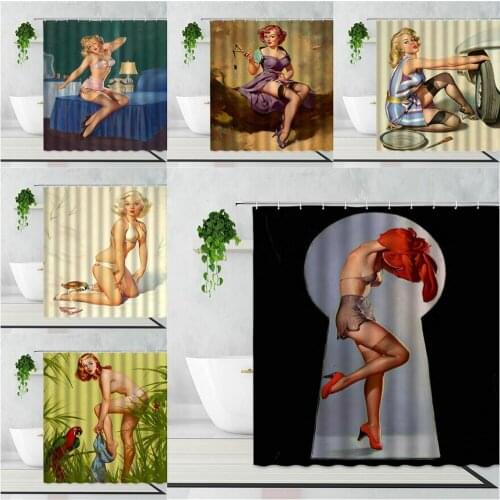 Sexy Girl Printed 3D Bath Curtains Waterproof Polyester Fabric Washable Bathroom Shower Curtain Set Screen With Hook Accessories