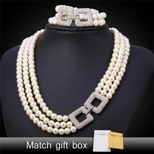 Pearl Jewelry Bracelet And Necklace Sets Rhinestone 3 Layers Luxury Synthetic Pearl Bridesmaid Jewelry Set For Women NH1537