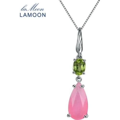 LAMOON Western Natural Gemstone Rose Quartz 925 Sterling Silver Chain Pendant Necklace Women Jewelry LMNI046