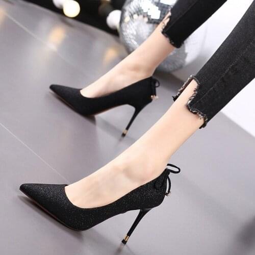 Female Casual High Quality Pointed Toe Yellow Slip on Stiletto Heels for Office Women Party Black Heel Shoes Zapatos Dama