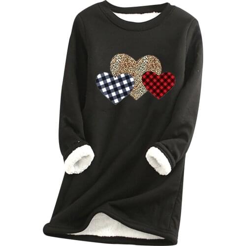 Women Thick Fleece Pullover Blouse Winter Warm Hoodie Casual Loose Round Neck Sweatshirt Long Sleeve Shirts Jumper Bluzy Damskie