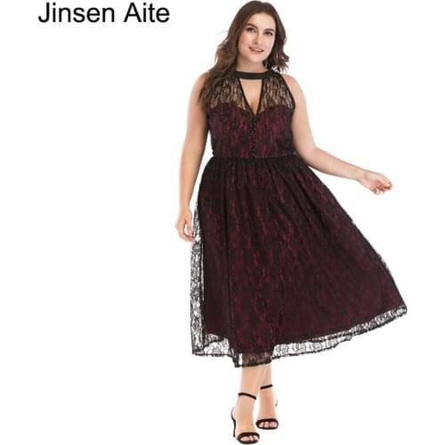 Jinsen Aite Plus Size 5XL Women 2018 Summer Dress Lace Hollow Out Sexy Long Dress V-Neck Party Dress Vestidos for Female JS603