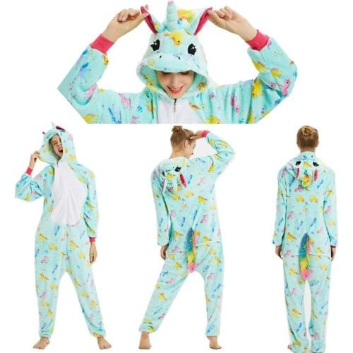2020 Winter Adult Animal Unicorn Christmas Cosplay Costume Kigurumi Pajamas Set Halloween Onesie Unisex Flannel Hooded Sleepwear