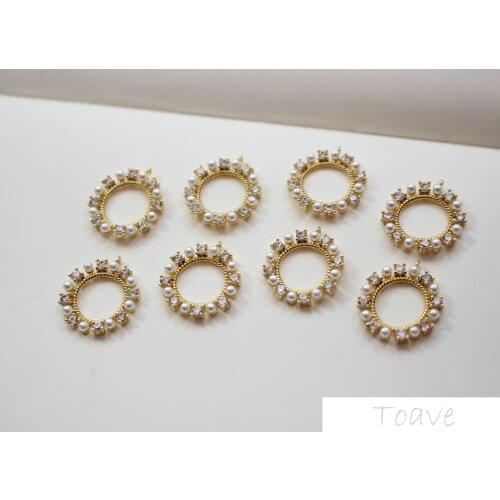 2pcs Hollow Circle Inlaid Zircon Point Highlighting Pearl Pendant DIY Earrings Necklace Material Accessories