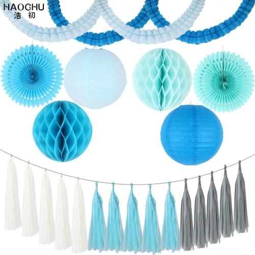 23pcs/lot Paper Decoration Set Tissue Paper Fans/Tassel/Flower Garland/Round Lantern Wedding Birthday Party Backdrop DIY Decor