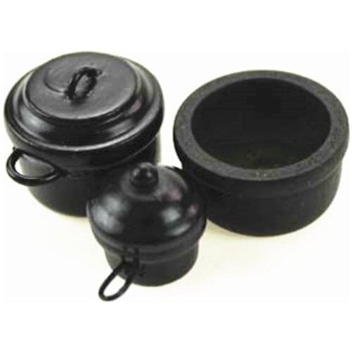 3Pcs/set 1:12 Dollhouse Miniature Black Mini Soup Pot Dolls Kitchen Decor Accessories