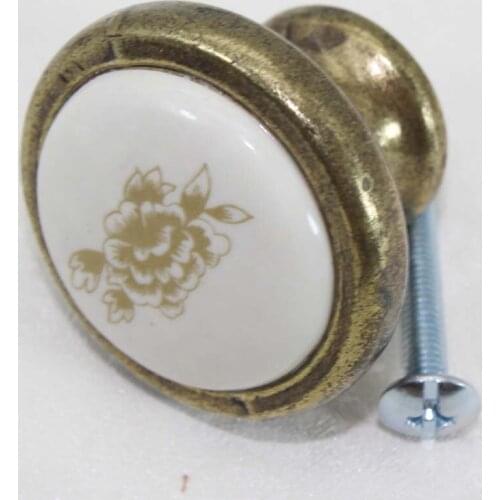 36mm fashion pastorale ceramic furniture knob bronze drawer cabinet knob pull antique brass porcelian dresser cupboard handle