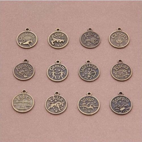 60 pcs Vintage Charms Zodiac 12 Constellations sign Pendant Fit Bracelets Necklace DIY Metal Jewelry Making