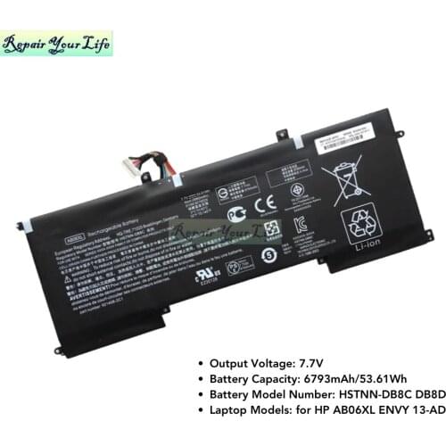 7.7V 53.61Wh Laptop battery HSTNN-DB8C DB8D for HP AB06XL ENVY 13 13-AD Rechargeable Li-ion Battery TPN-I128 921438-855 921408