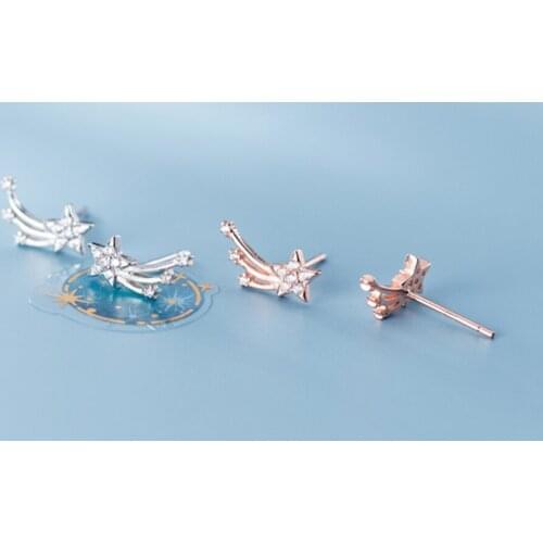 925 Sterling Silver CZ Shooting Star Post Stud Earrings Women Jewelry A1059
