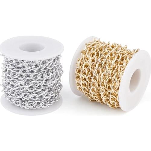 Aluminium Unwelded Twisted Curb Chains with Spools Chain for jewelry making DIY bracelet necklace 10x6.5x1.8mm