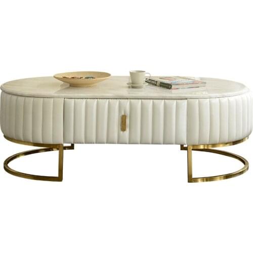 1.3 meter modern white oval Tea table with marble top for living room sofa