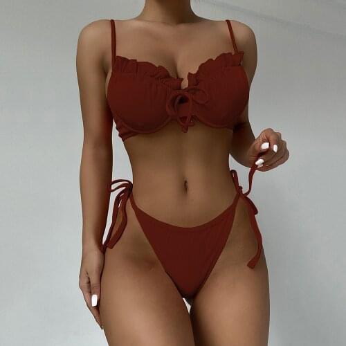 Ribbed Bikini 2021 New Sexy Ruffle Frill Swimwear Women Swimsuit Female Two Pieces Bikini Set Bather Bathing Suit Beachwear Swim