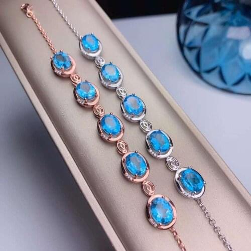 100% Real And Natural Topaz chain bracelet Free shipping Natural real Topaz 925 sterling silver