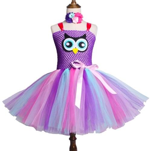 New Design Owl Tutu Dress With Headband Tulle Girl Birthday Party Dress Fancy Kids Tutu Dresses Girls Halloween Costume 2-12y