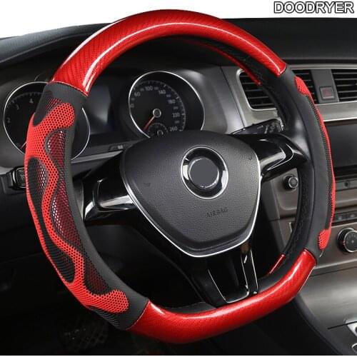 DOODRYER Carbon Fiber Leather Car Steering Wheel Cover For GMC Sierra Yukon Terrain Acadia Savana Envoy Canyon 1500