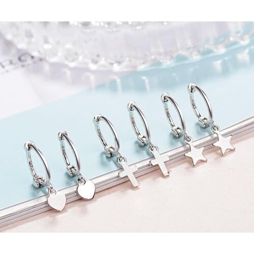 Elegant Fashion Heart Cross Star Shapes Drop Earrings For Women Brincos 925 Sterling Silver Dangle Earring Jewelry Wholesale