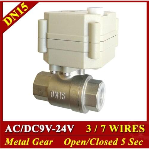 Tsai Fan electric valve 1/2'' DC/AC9V-24V 3/7 wires motorized valve NPT/BSP thread DN15 Electric ball valve with manual override