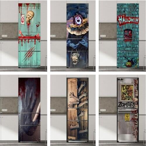 Customized Size Halloween Sticker Refrigerator Decal Blood Hand Skull Horror Fridge Wallpaper Self-Stick Vinyl DIY Holiday Decor