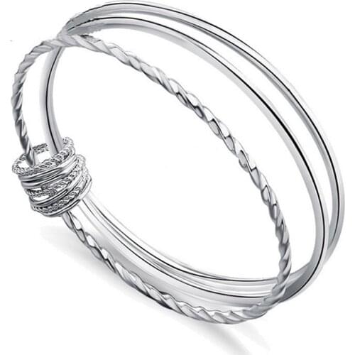 Classic New Fashion 925 Sterling Silver Three-Circle Round Bracelet Bangles For Women Female Wedding Party Gifts