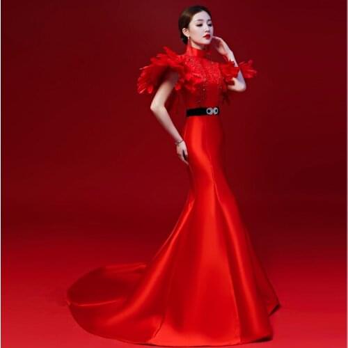 Red Chinese Wedding Dress Married Plus Size Cheongsam Oriental Style Party Dresses Qipao Fashion Shows Evening Gowns China
