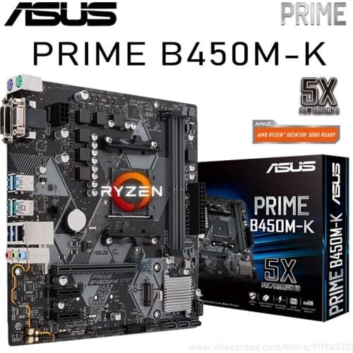 Asus PRIME B450M-K AMD B450 Socket AM4 Motherboard PCI-E 3.0 2 DDR4 32GB 4 SATA III 1 M.2 USB 2.0 Motherboard Placa-mãe New