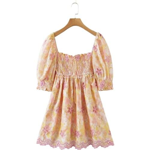 JC·KILIG 2021 Print Open Back Bubble Sleeve Mini Dress L9782