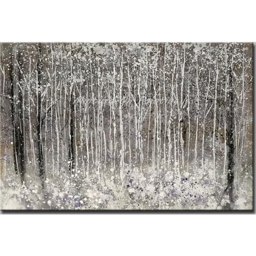 Mintura Oil Painting on Canvas Handmade Wall Art Decoration Canva Picture Misty Birch Forest Paintings for Living Room No Framed