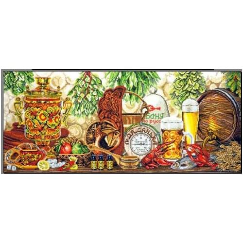 14/11/22/25/28/18/16CT Counted Cross Stitch Kit OK Russian Bath Wine Beer Lobster Gourmet Cuisine Food Tradition