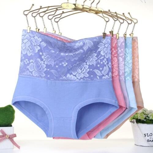 Plus Size M-XXL Underwear Sexy Body Shaper High Wasit Flower Lace Panties Briefs Women Cotton Underpanties Female Intimates
